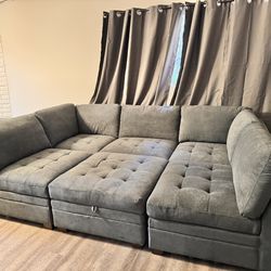 Thomasville Tisdale Modular Sectional 6-piece Dark Gray w/ Storage Ottoman
