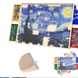 Wood Puzzle Table With 4 Drawers 