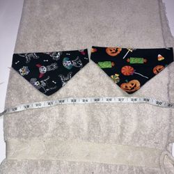 Set Of 2 Handmade Halloween Small Pet Dog&Cat Bandana Over Collar Cover 7”Across