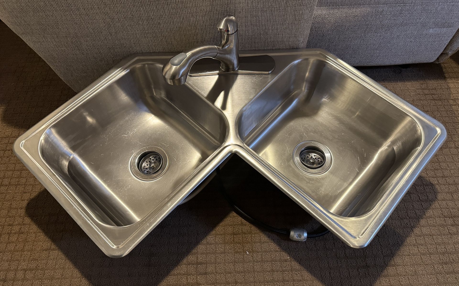 Double Basin Stainless Steel Corner Sink