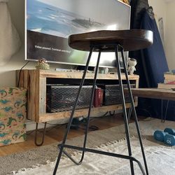 Solid Wood And Metal Bar Stool 