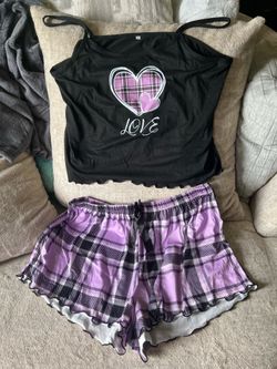 Women’s Plaid Heart Print Pajama Set