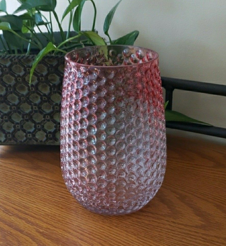 Textured Red and Clear Fade Vase - 7 1/2" H