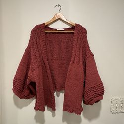 American Threads Balloon-Sleeved Knit Cardigan