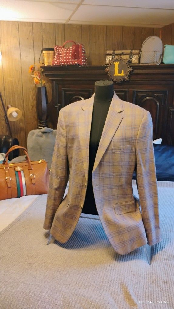 Men's Plaid Sport Coat By Mike Taylor/42 Reg