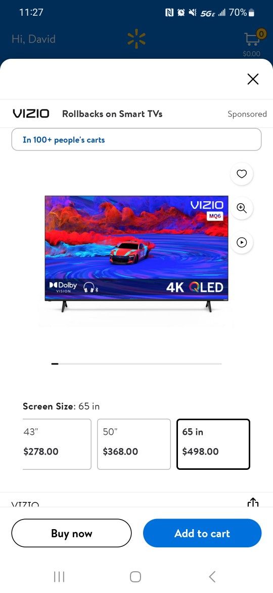 Great Condition 65" Vizio M658-G1 Smart TV. 4k amazing picture. Check pictures for specifications. Comes with remote. 

