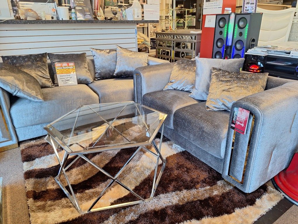 Impreza Silver Galaxy Sofa And Love Seat 