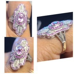 Womans Diamond & Pink Saphire Ring 