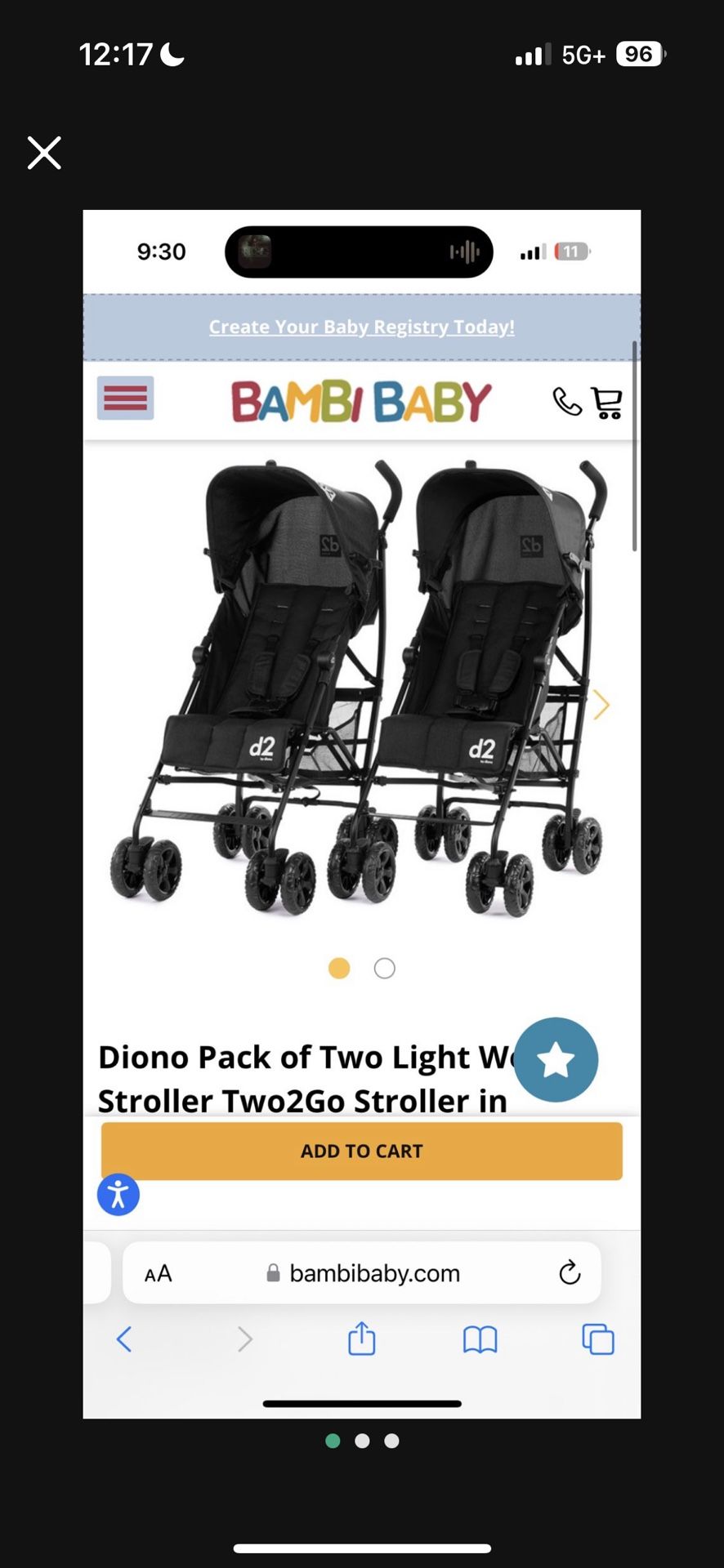 NEW Diono 2 Pack Baby Stroller Set 