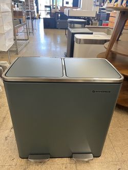 SONGMICS 2 x 8 Gallon Trash Can w/ 2 Compartments Garbage Can w/ Pedal - Greenish Gray