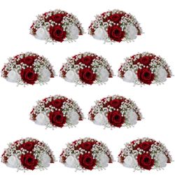 NUPTIO Babys Breath Artificial Flowers: 10 Pcs 8.6 inch Diameter Crimson Rose Ball Fake Arrangement Bouquet for Wedding Centerpiece Event Party Tables