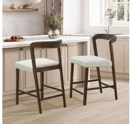 Christopher Knight Home Guma 37" Set of 2 Rubberwood Counter Stools, Extra Seating for Dining Room, Barstool with Comfy Padding, Modern Kitchen Stools