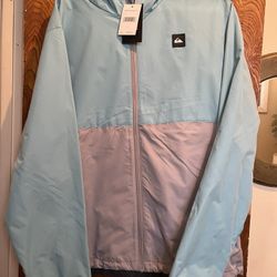 Quiksilver Blue And Gray Windbreaker Jacket Size L Brand New!