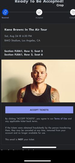 Kane Brown August 24 Floor A1, Row 2