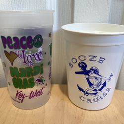 Lot of 2 Souvenirs Plastic Cups Booze Cruise and Key West Mardi Gras
