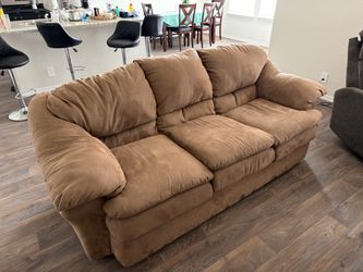 3-Seat Tan Microfiber Sofa