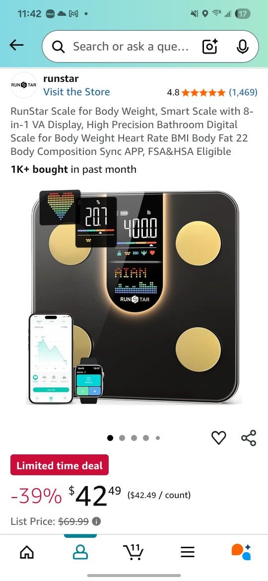 RunStar Scale for Body Weight, Smart Scale with 8-in-1 VA Display, High Precision Bathroom Digital Scale for Body Weight Heart Rate BMI Body Fat 22