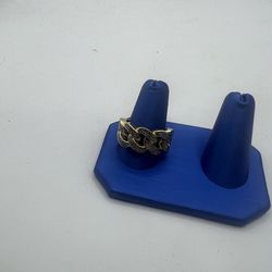 10k gold Cuban link ring w diamonds