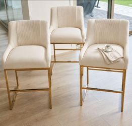 NEW Zanthia Upholstered Counter Stool - Beige - By Everly Quinn - 3pc