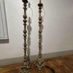 Pair Of Beautifully Ordinate Mid Century, Italian Giltwood Floor Lamps 