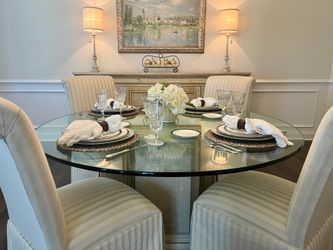 Moving Sale - Elegant Marble Base with Glass Top Round Dinning Table