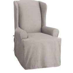 SureFit Cotton Duck Wingback Chair One Piece Slipcover, Chair Cover, Relaxed Woven Fit, 100% Cotton, Machine Washable, Gray