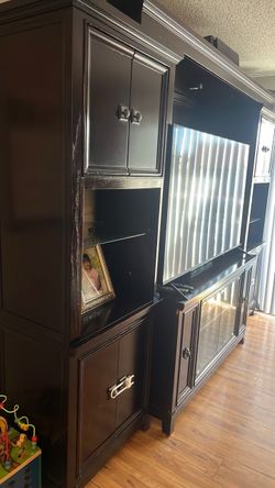 Large Black Wooden Entertainment Center
