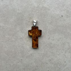 Baltic Amber Cross With Silver Outline 