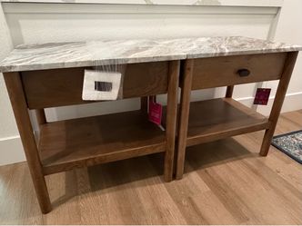 New Marble Top Wooden Nightstands Set of 2