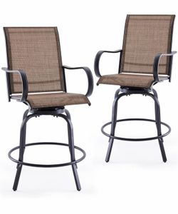 Outdoor Bar Stools Set of 2, Swivel Patio Barstools with Textilene Fabric, Height Top Patio Chair 360° Swivel, All Weather Use, Ergonomic Comfort Bar 