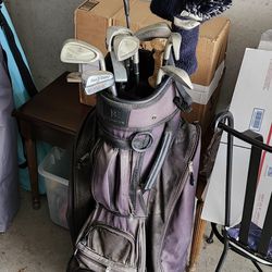 Vintage Barrington Golf Bag With Golf King Cobra  Irons And Other Clubs