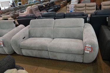 Bernhardt Montreaux Dove Gray Curved Power Reclining Sofa