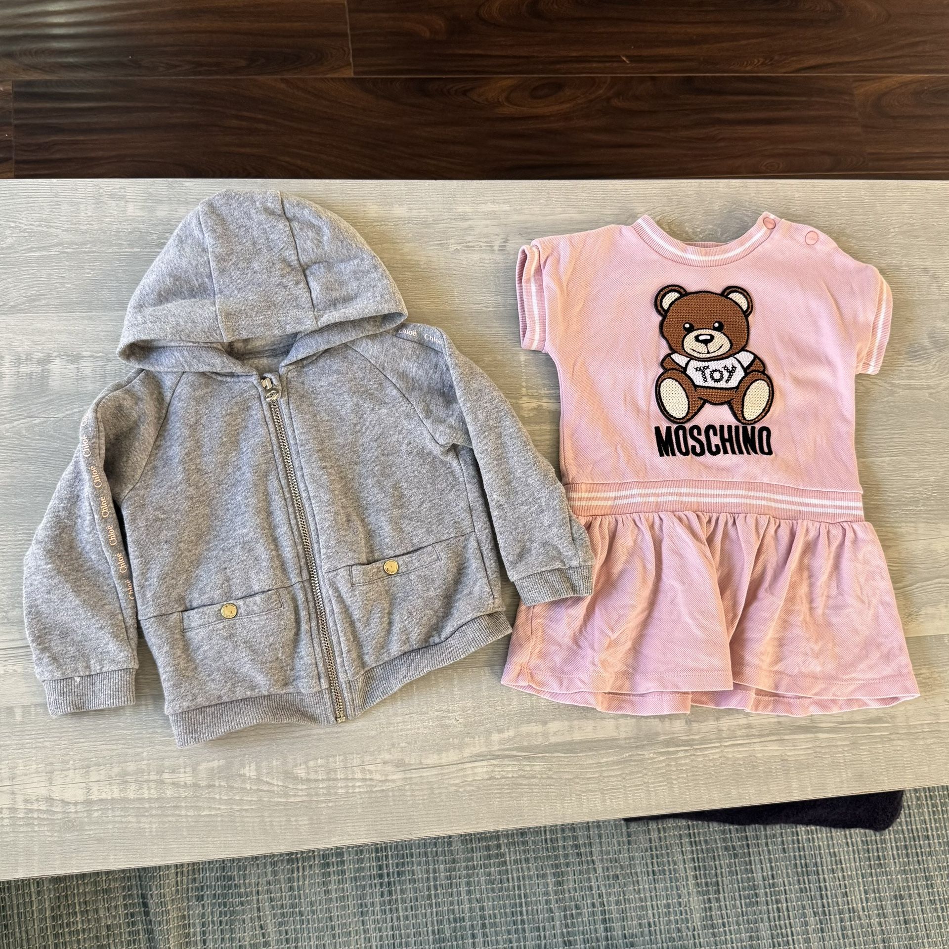 A set of (2) designer baby girl clothes 18-24 month| Chloe jacket+Moschino dress