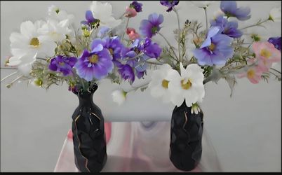 *** REDUCED *** Blue Ceramic Vases w Faux Poppies/Coreopsis ($30 EACH) @ Lasting Creations