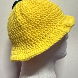Lemon yellow green Men's WOMEN Handmade crochet  bucket Hat Unisex Cap Large