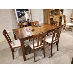 7 Piece Cherry Finish Dining Table Set 