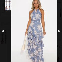 Women’s Size 1X (US 14-16) Chiffon Ruffled Maxi Dress