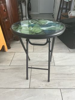 Tropical Monstera Leaf Folding Glass Side Table