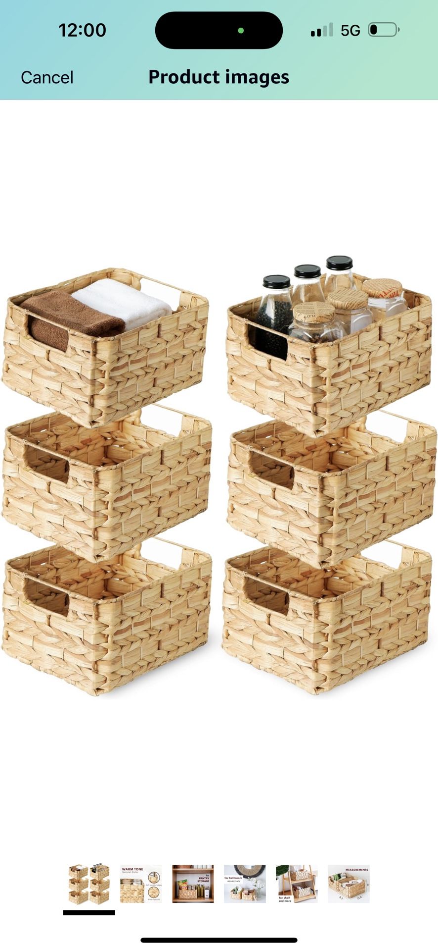 CHI AN HOME Wicker Pantry Storage Baskets, Set of 6 Hyacinth Baskets for Shelves 12x9x6, Pantry Storage Shelf Organizers, Rectangle Pantry Baskets, Wa