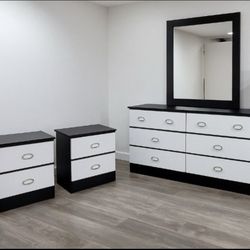 Dresser Whit Mirror And 2 Nightstands - Cómoda Con Espejo Y 2 Mesitas Se Noche 
