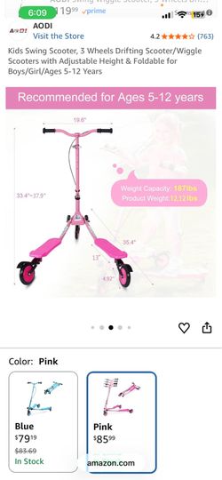 AODI Kids Swing Scooter, 3 Wheels Drifting Scooter/Wiggle Scooters with Adjustable Height & Foldable for Boys/Girl/Ages 5-12 Years