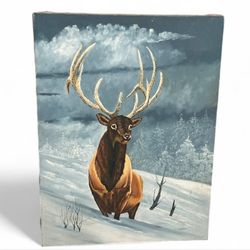 Vtg Original Oil Wildlife Elk Wapiti Painting Signed 17 7/8” x 24 1/8”