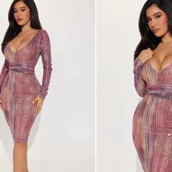 Ombré Sequin Pink Mid Dress Fashionova