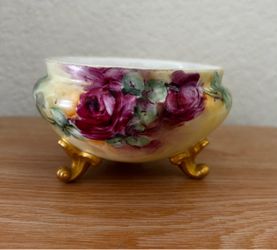 Antique GDA Limoges France Hand-Painted Porcelain Footed Bowl
