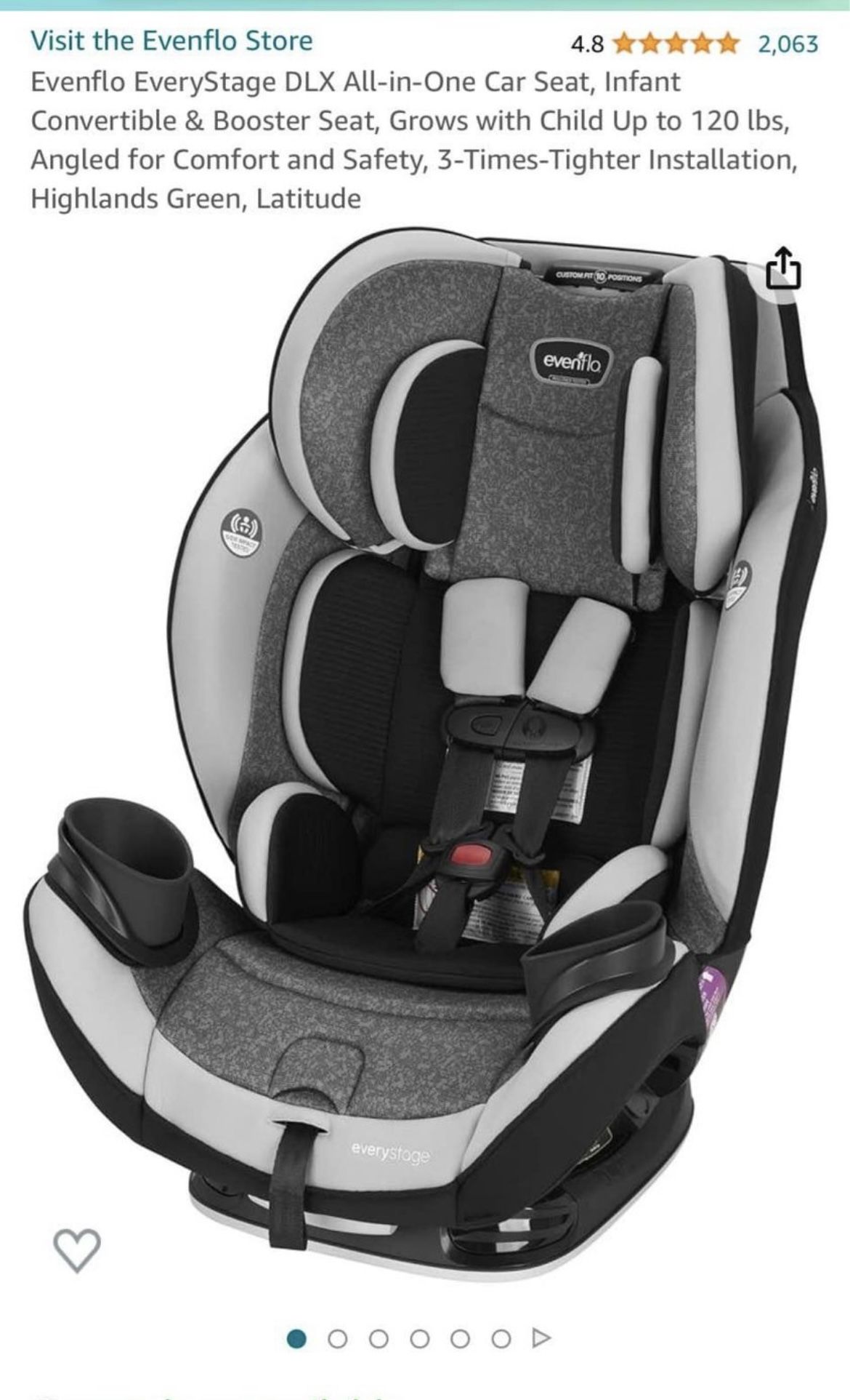 Evenflo EveryStage DLX All-in-One Car Seat, Infant+Convertible+Booster Seat