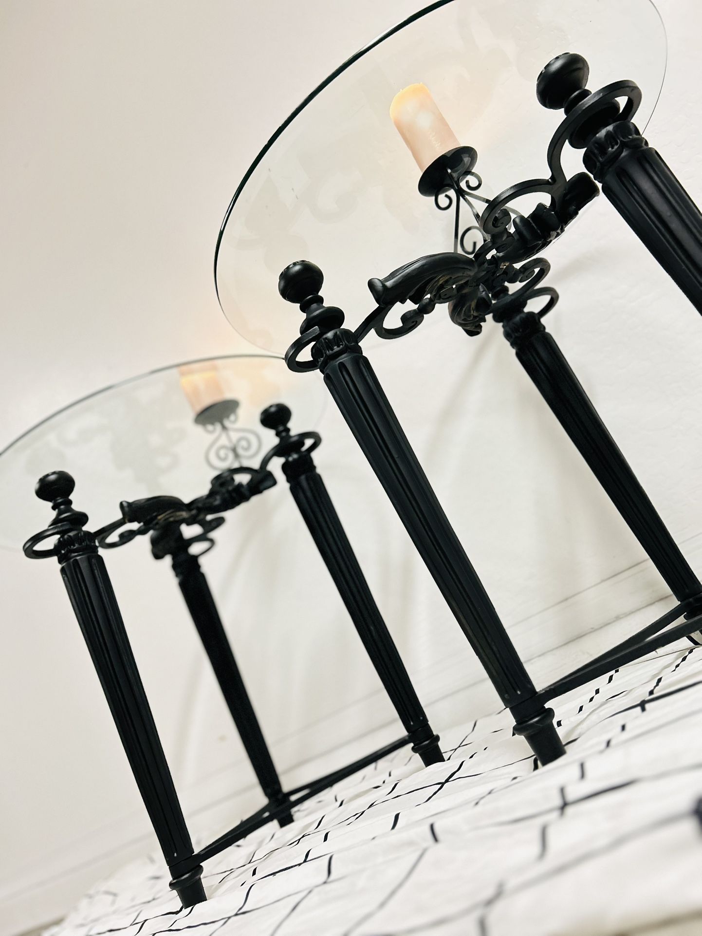 Wrought Iron Crystal Top Accent Tables