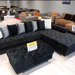 VELVET LUXURY SOFA AND OTTOMAN SET JUST $999!!! JUST $50 DOWN AND 90 DAYS TO PAY!!! SAME DAY DELIVERY!!!
