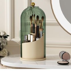 Makeup Brush Holder Organizer with Lid,360 Rotating Clear Dustproof Makeup Brushes Organizer 

