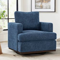 30.3-in W Casual Blue Chenille Swivel Accent Armchair. Navy Blue.