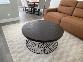 Round Wood Coffee Table with Metal Base